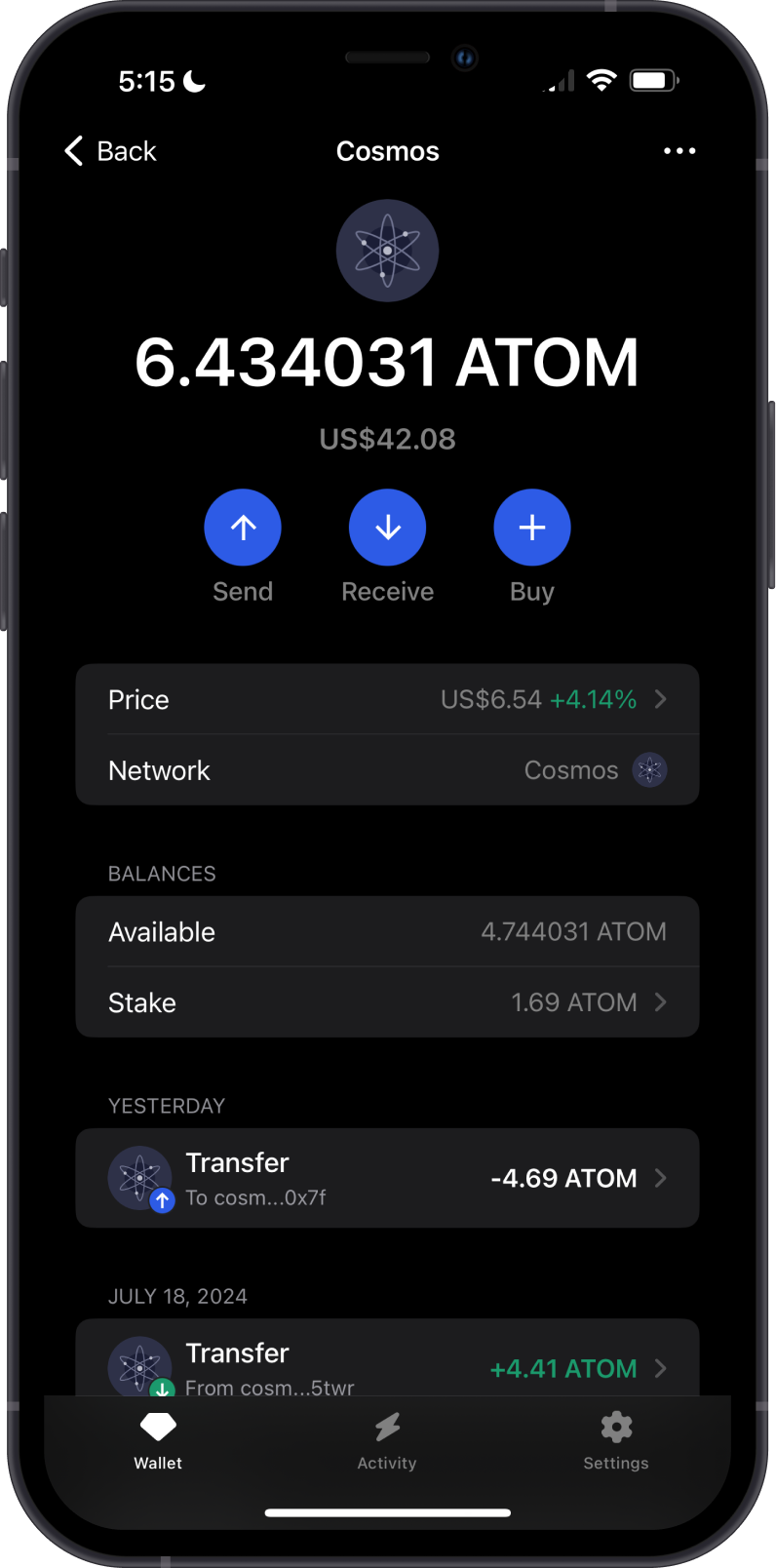 Select Crypto on Gem Wallet