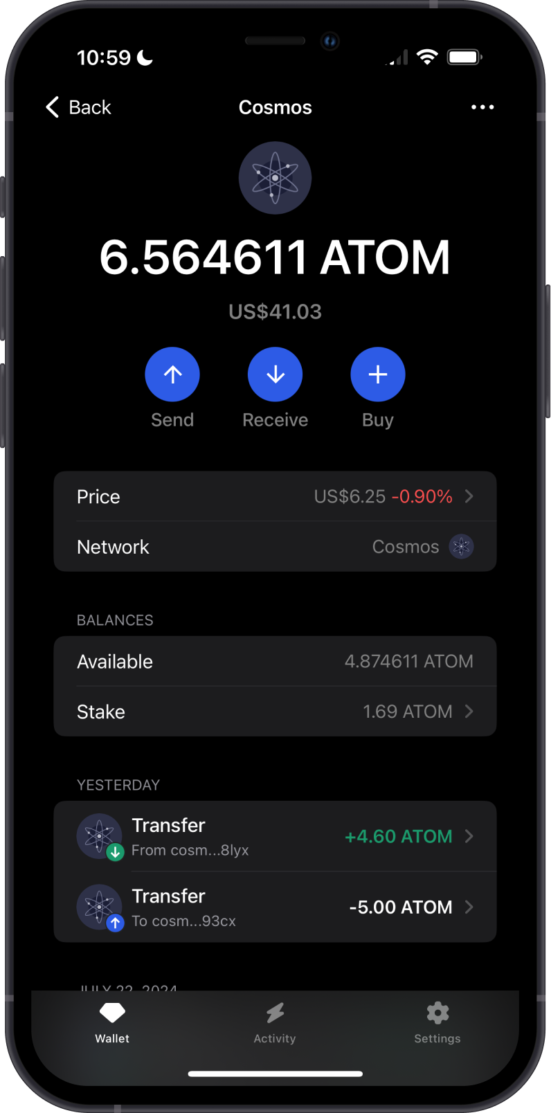 Select Crypto on Gem Wallet