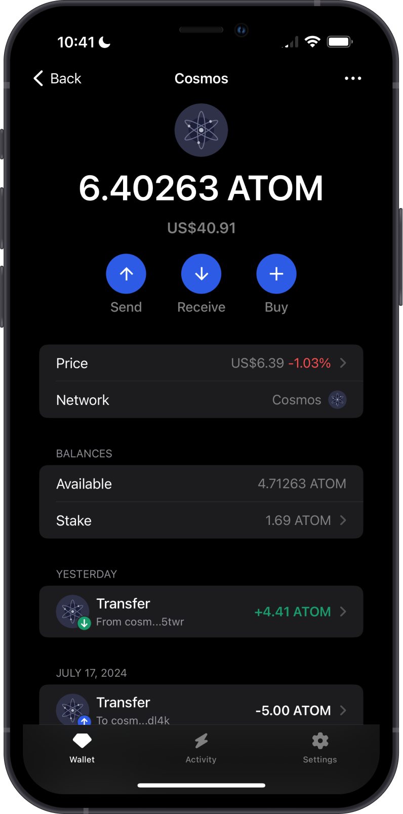 Select Crypto on Gem Wallet