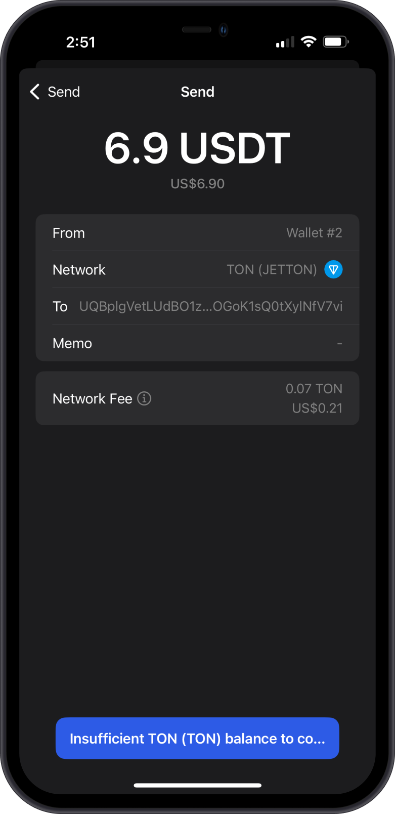 Insuffiecient Error on USDT-TON