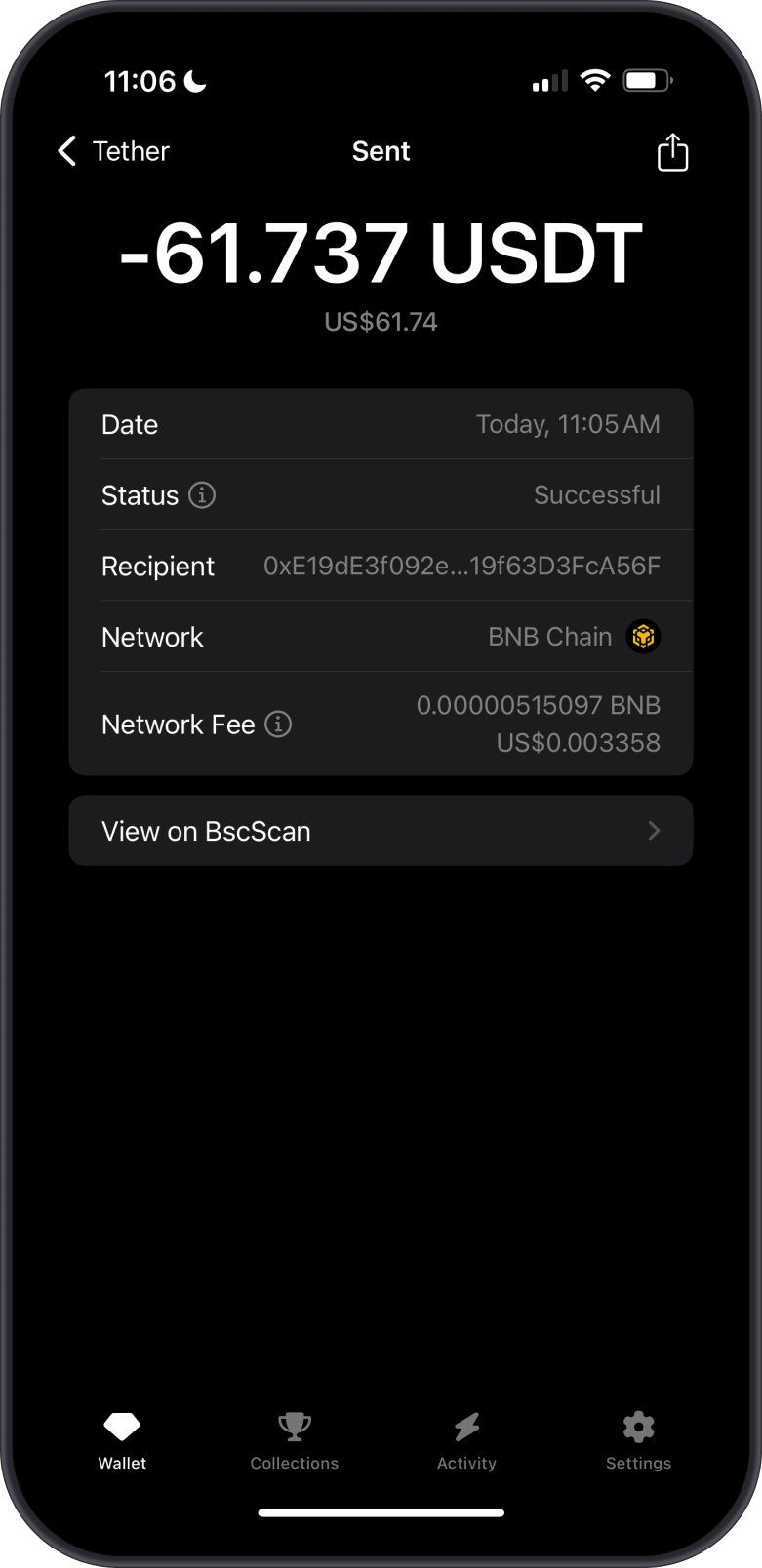 Confirm USDT Send Transaction