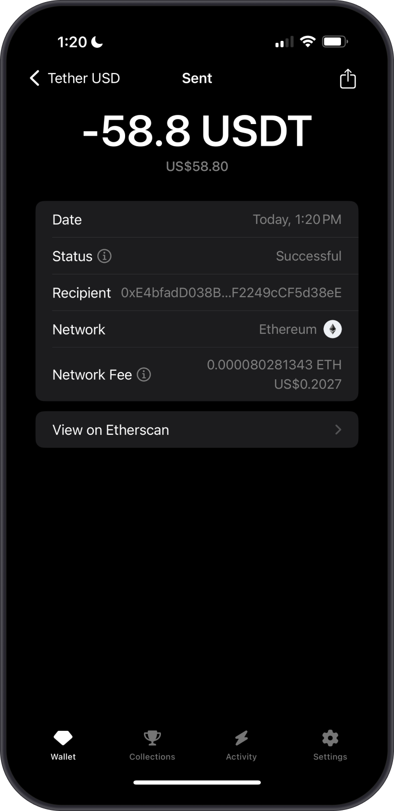 Confirm USDT Send Transaction