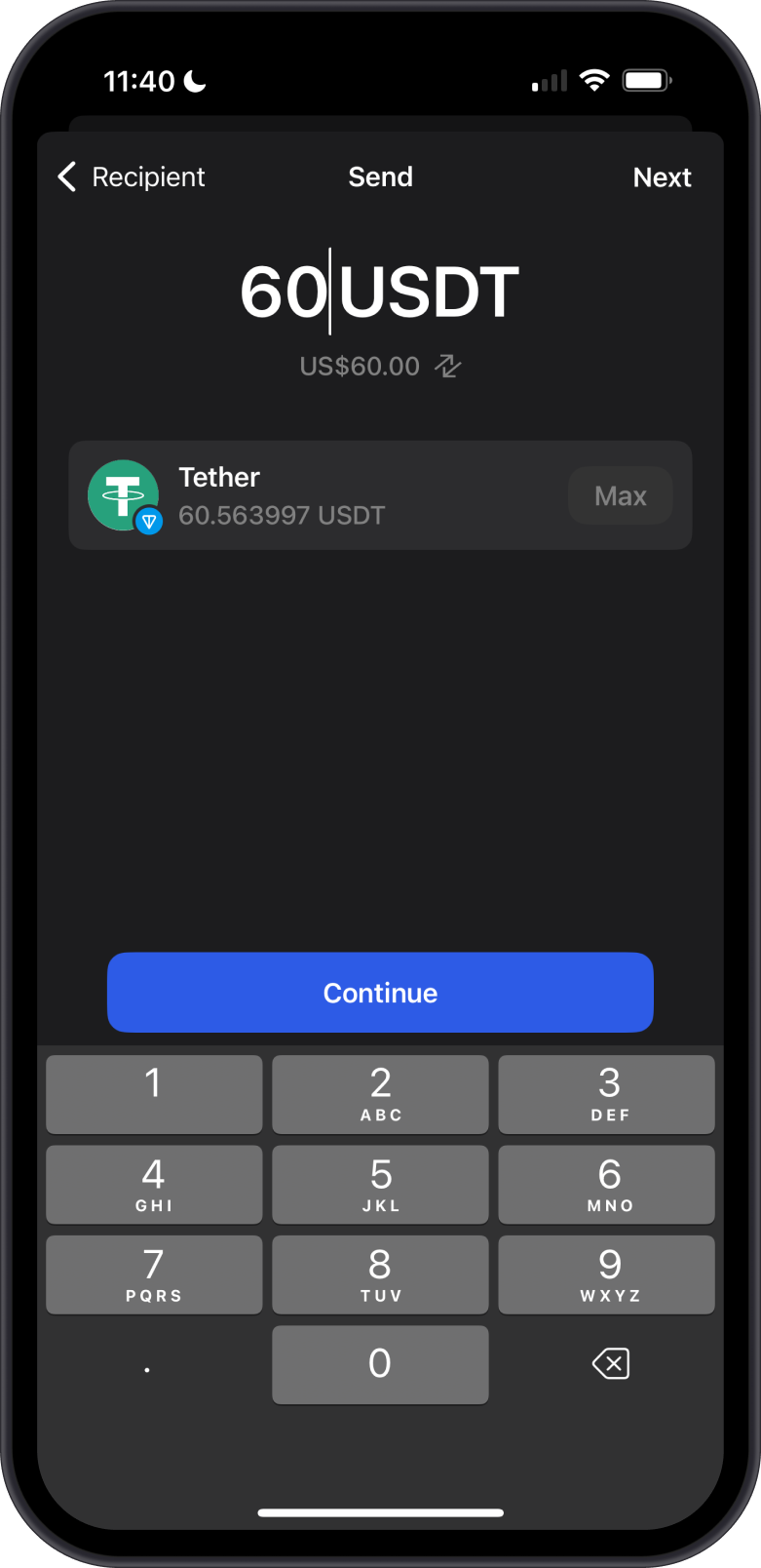 Input USDT Amount