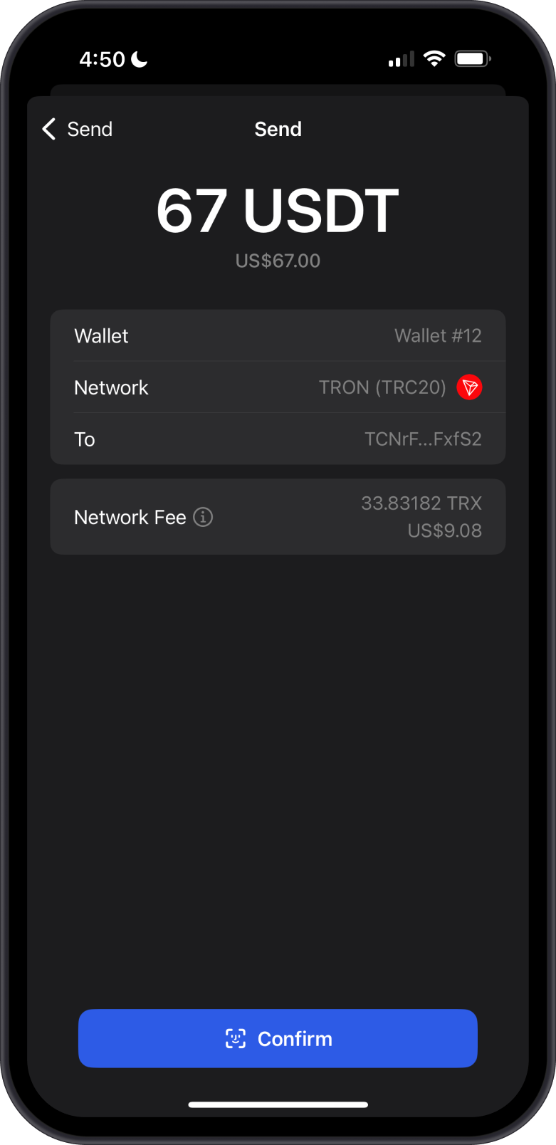 Network Fee Calculated