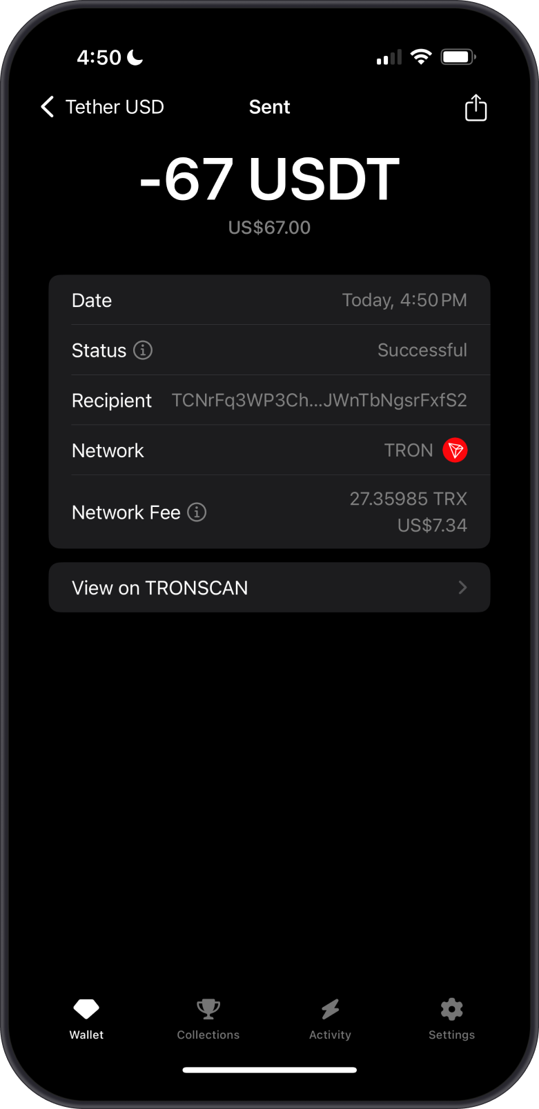 Confirm USDT Send Transaction