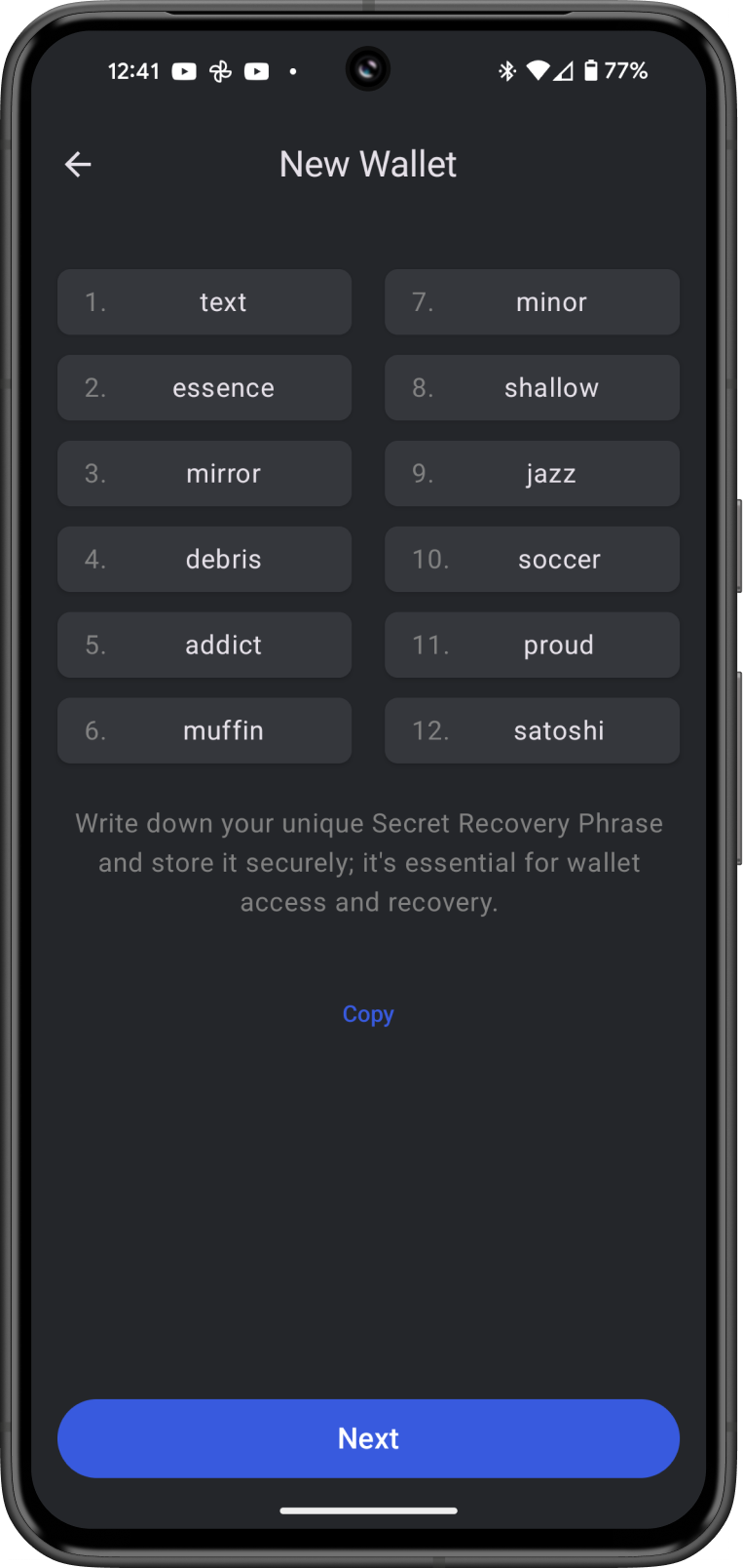 Save Recovery Phrase Android