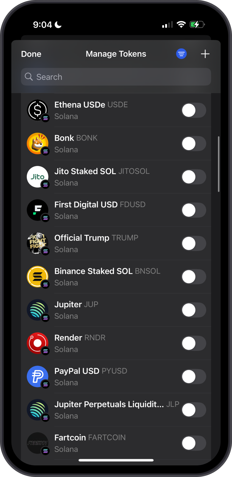 SPL tokens on Gem Wallet