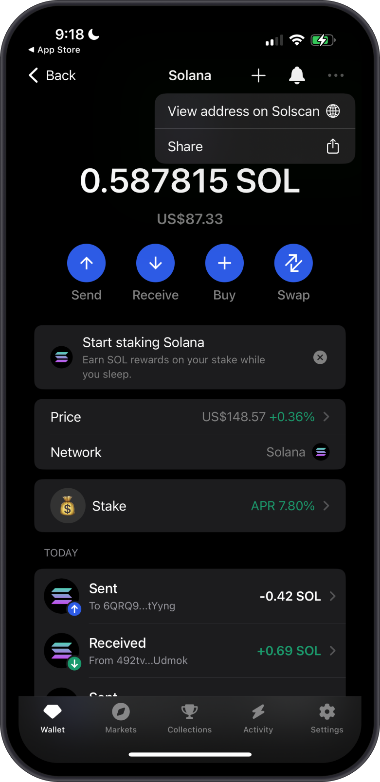 Solana Balance on Gem Wallet