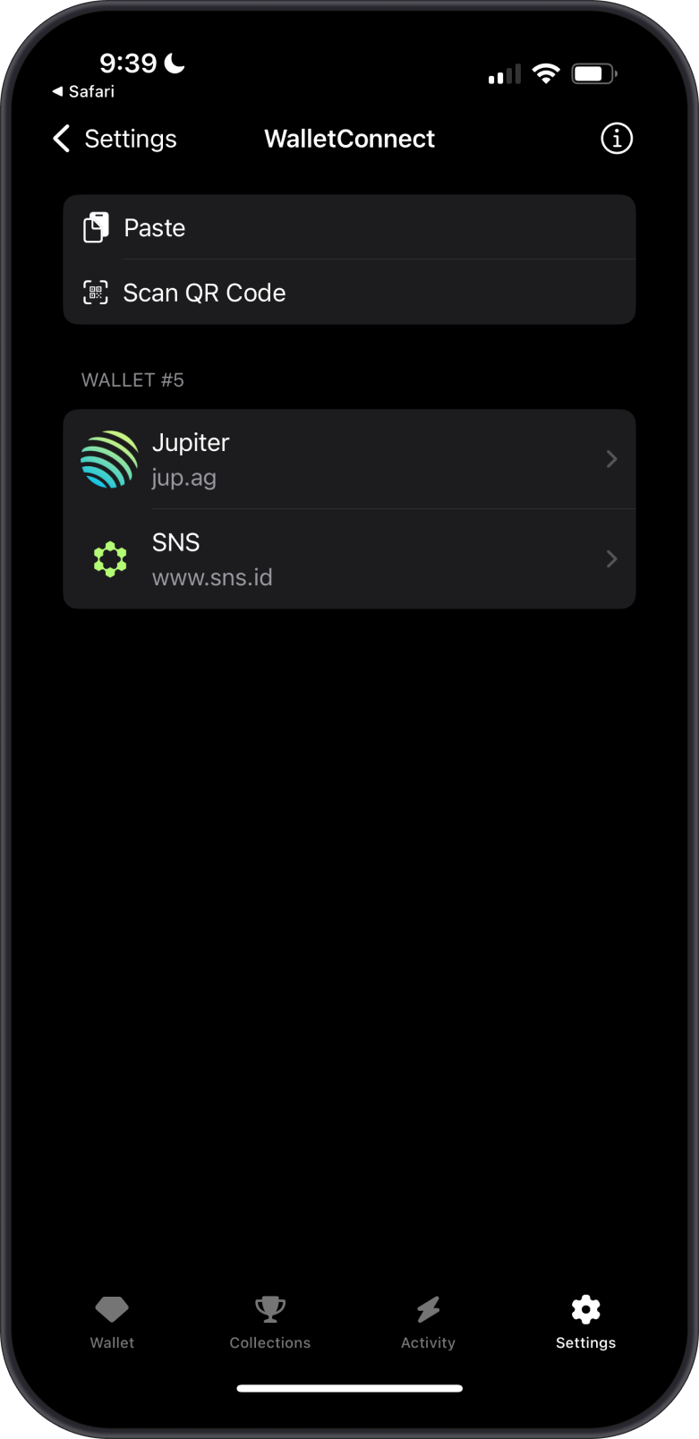 Solana WalletConnect on Gem Wallet