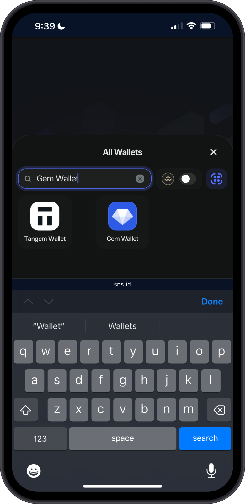 Search for Gem Wallet