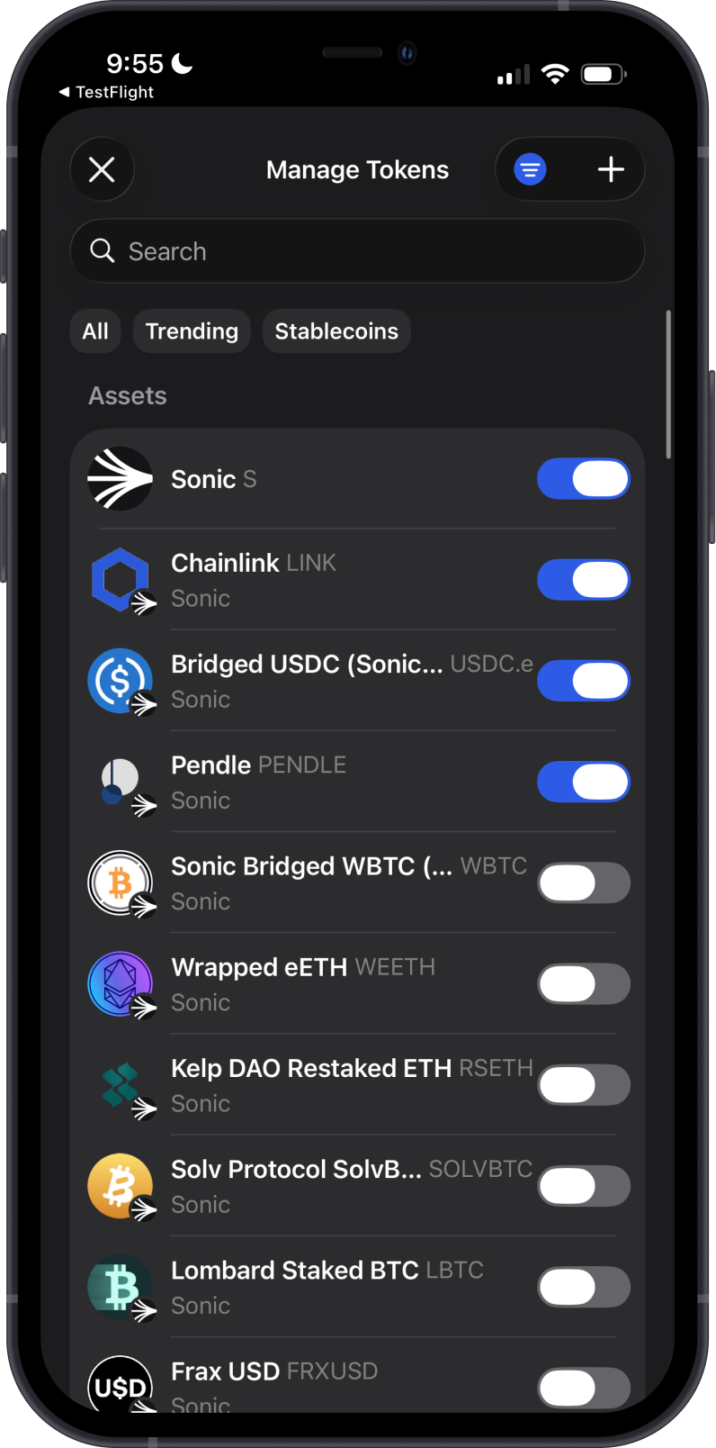 Manage Sonic Tokens on Gem Wallet