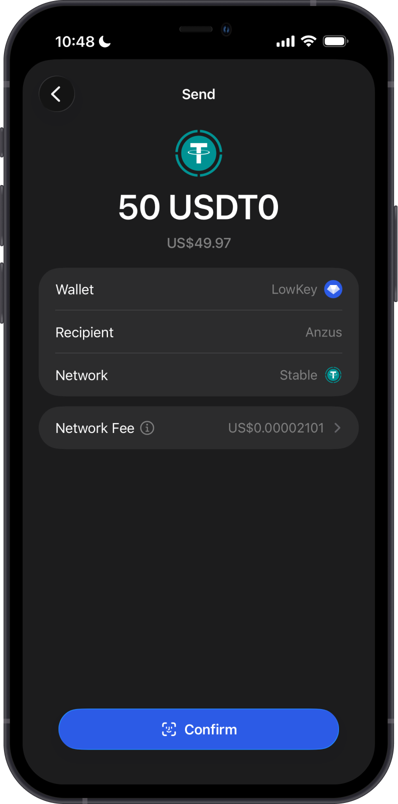 Send Stable USDT0 on Gem Wallet