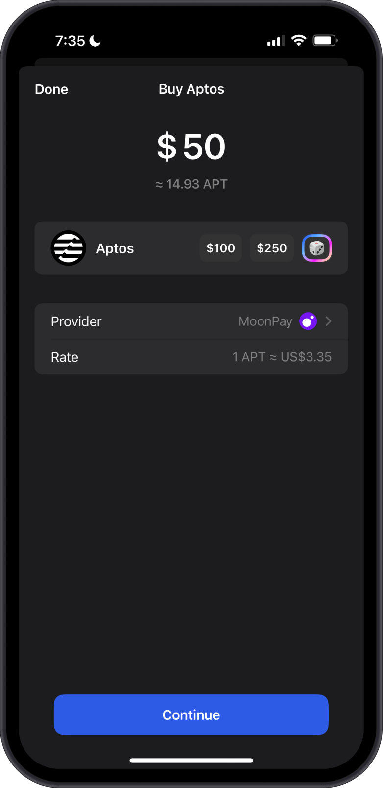 Buy Aptos on Gem Wallet