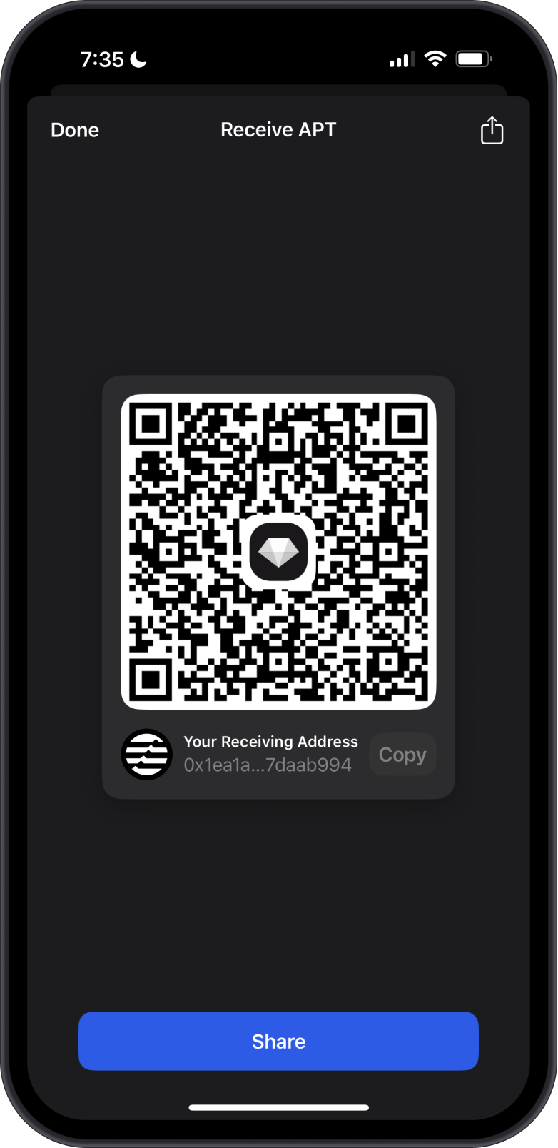 Recieve APT on Gem Wallet