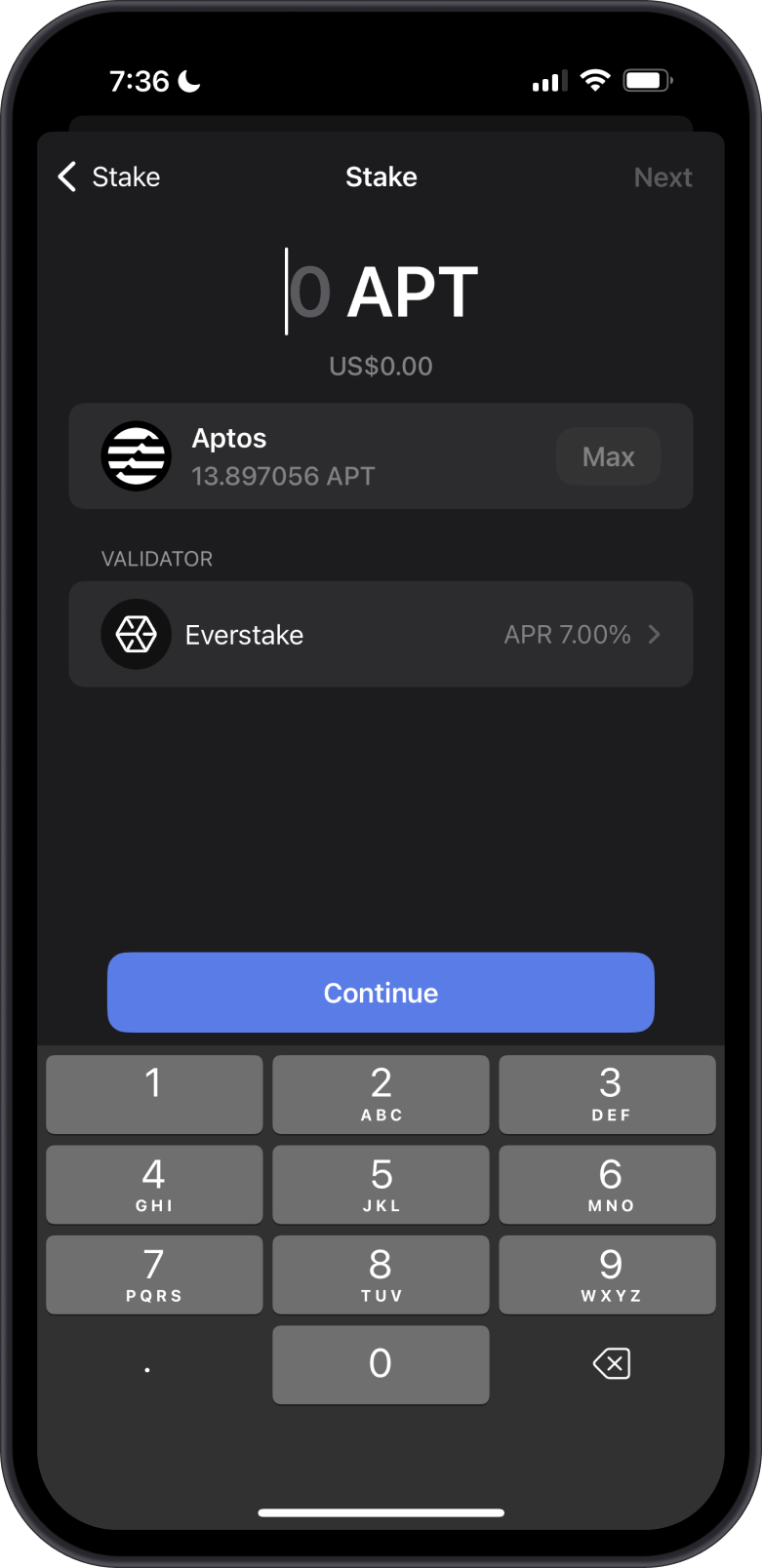 Input APT Amount to Stake