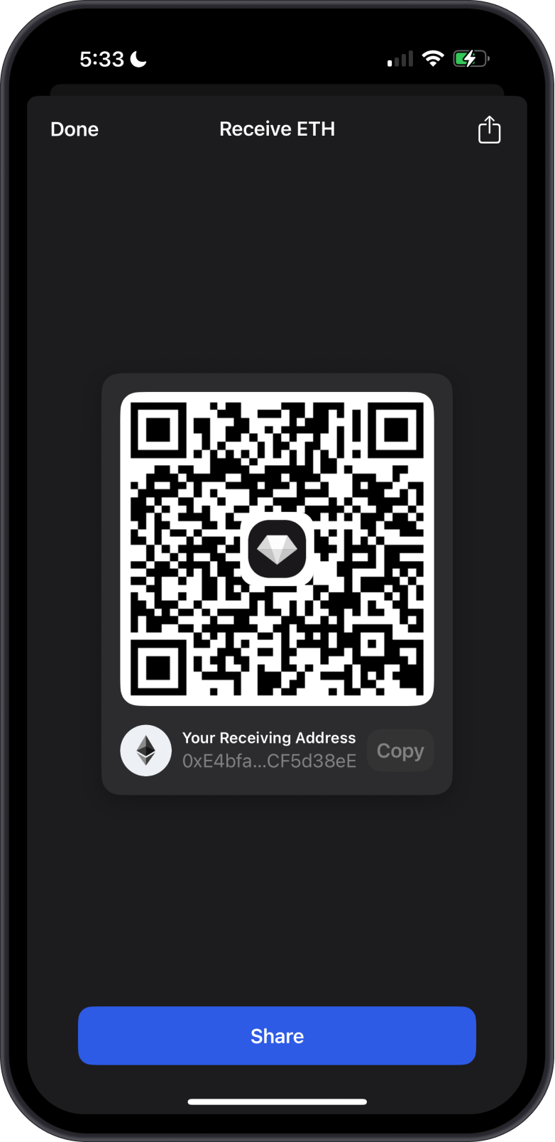 Recieve ETH on Gem Wallet