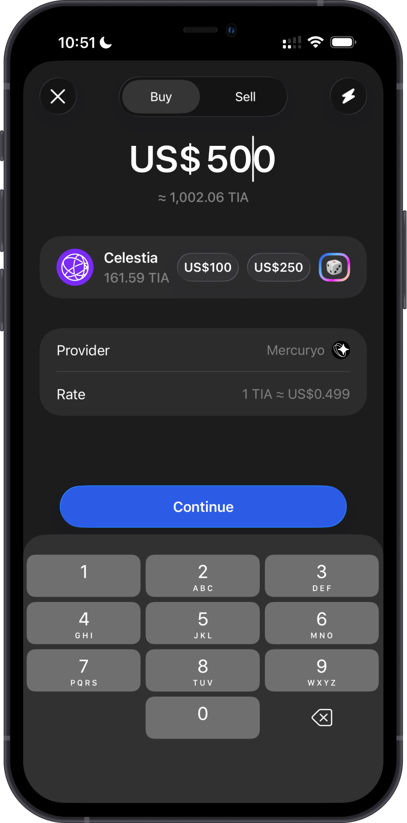 Buy TIA in Gem Wallet