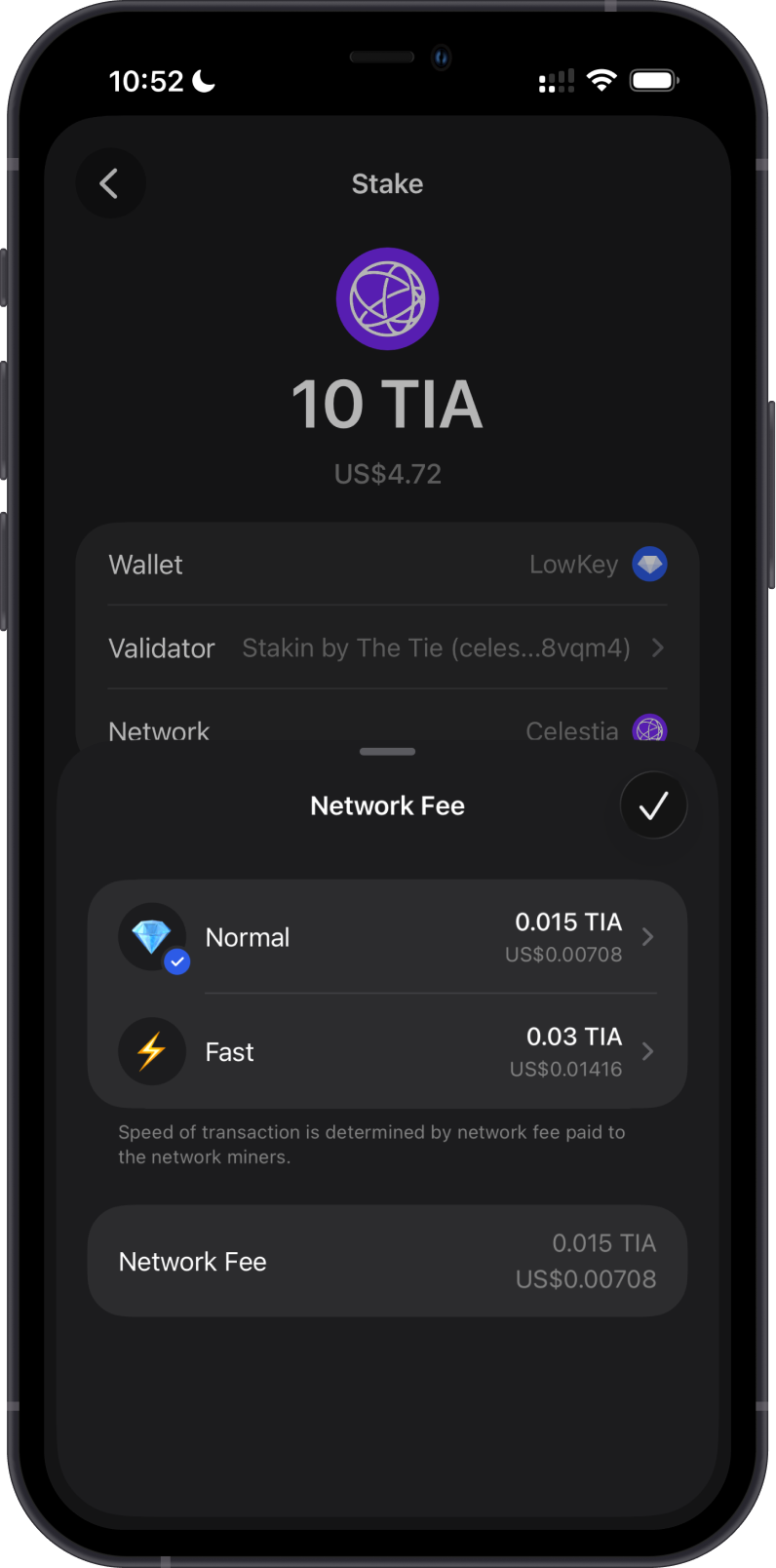 Review the Celestia network fee