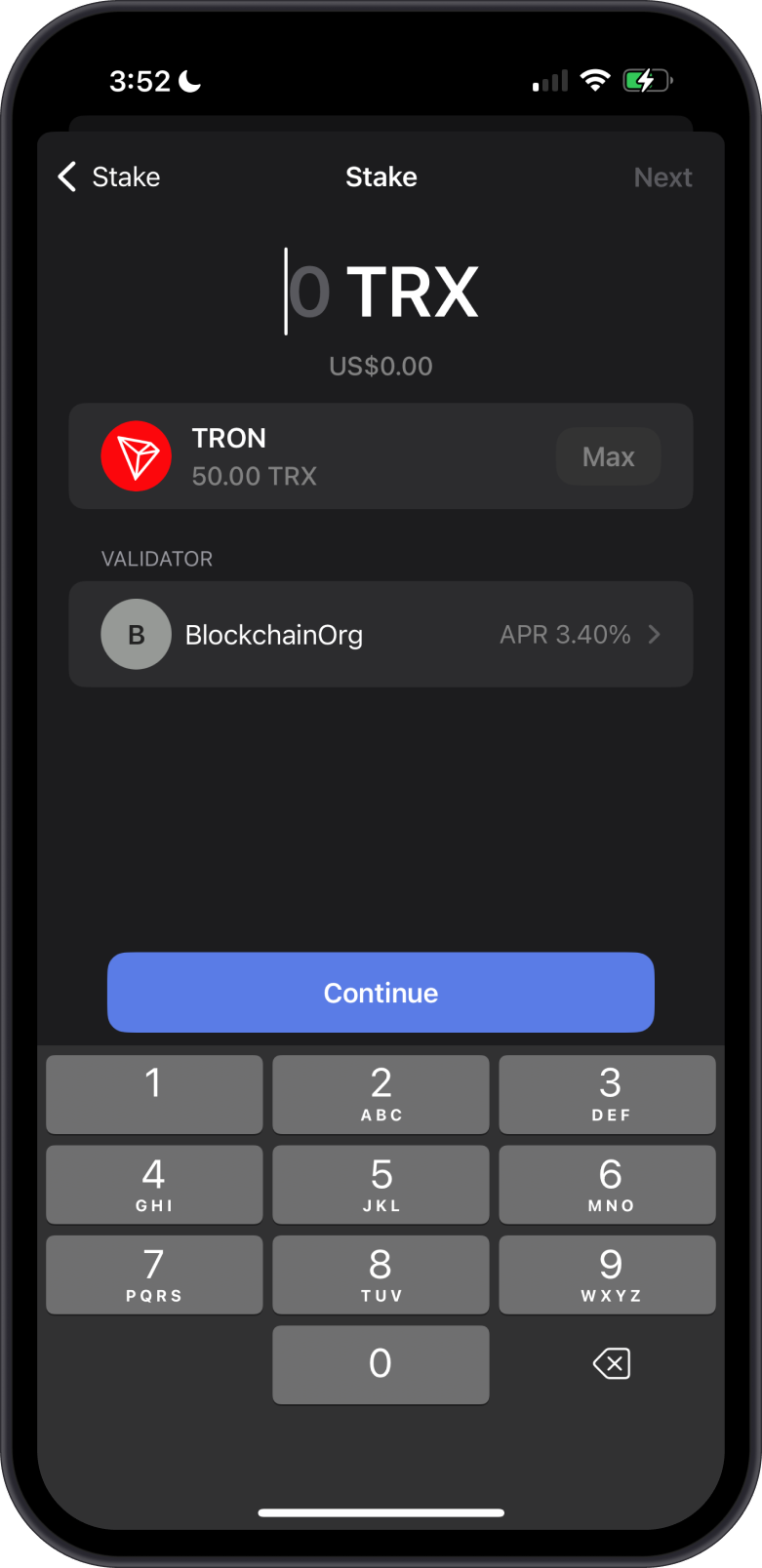 Start TRX Stake