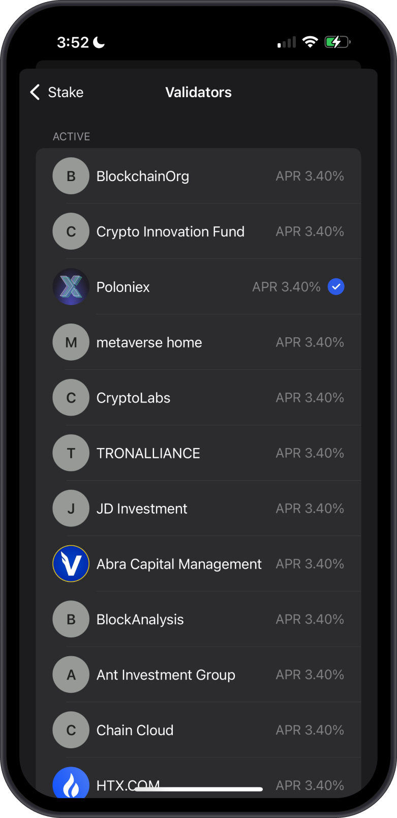 Choose a TRON Validator