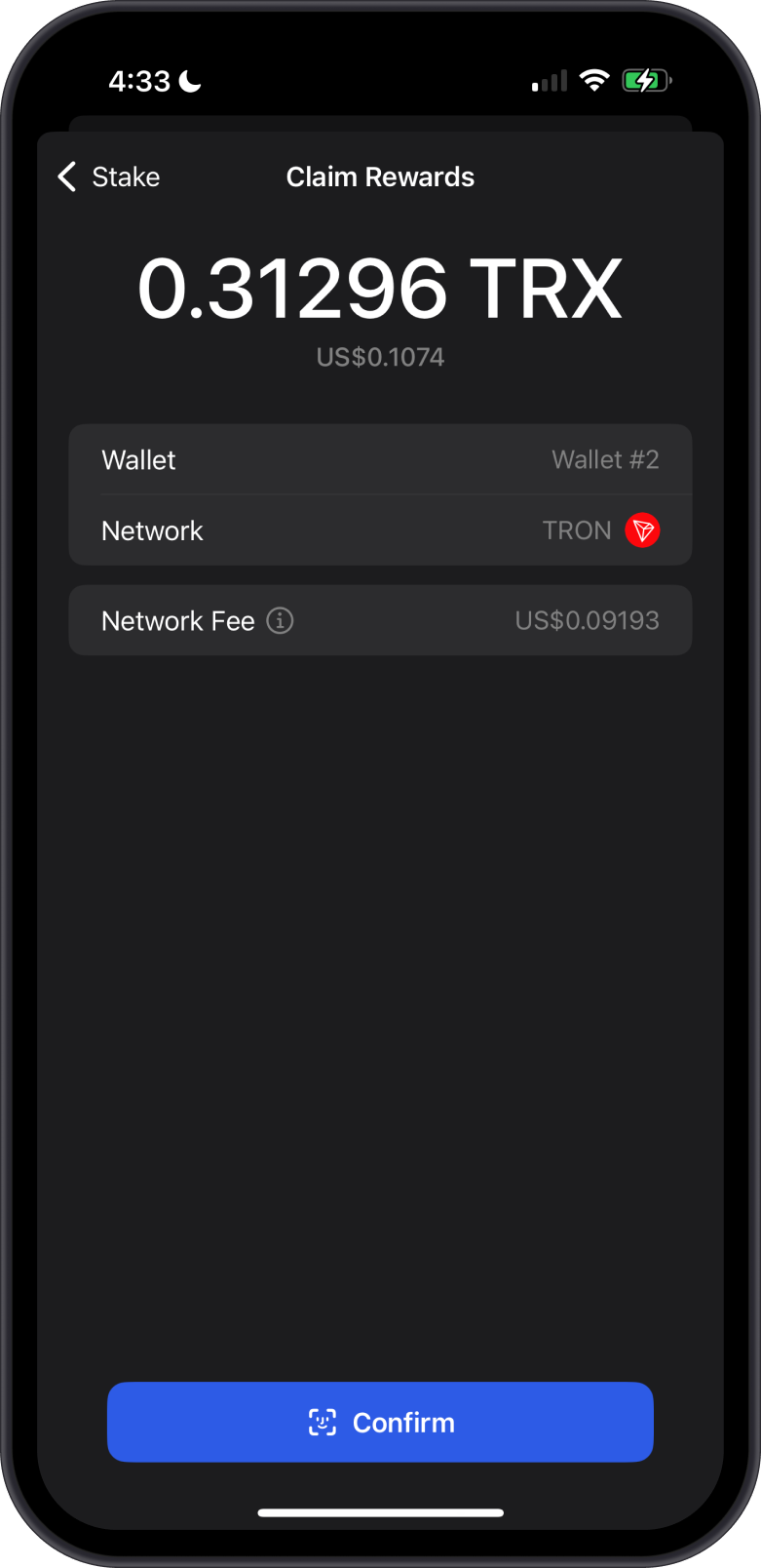 Claim TRX Staking Rewards