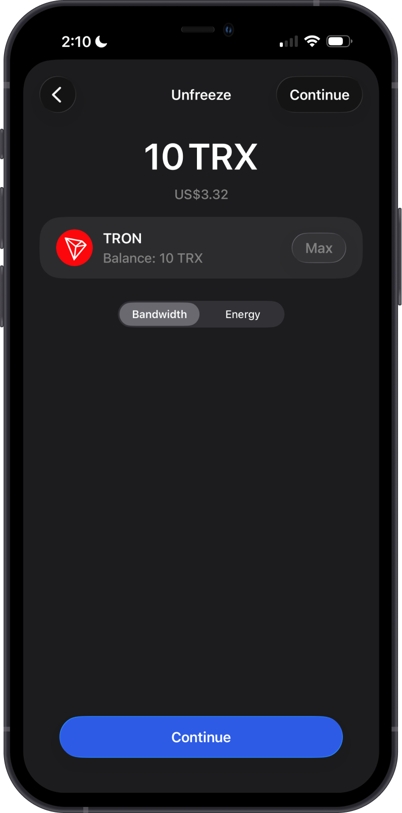 Unfreeze TRX