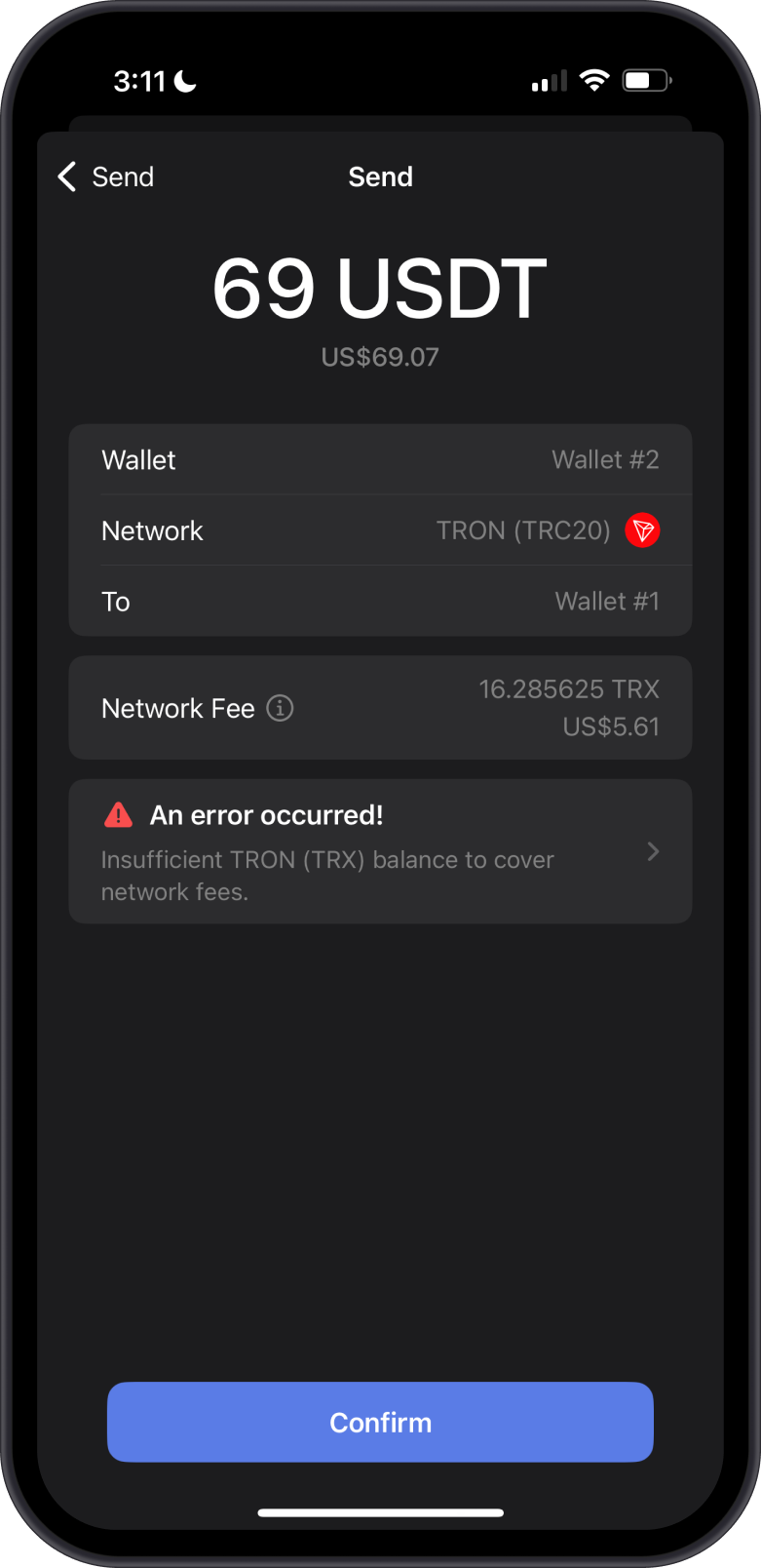 TRX Network Fee wit no Stake
