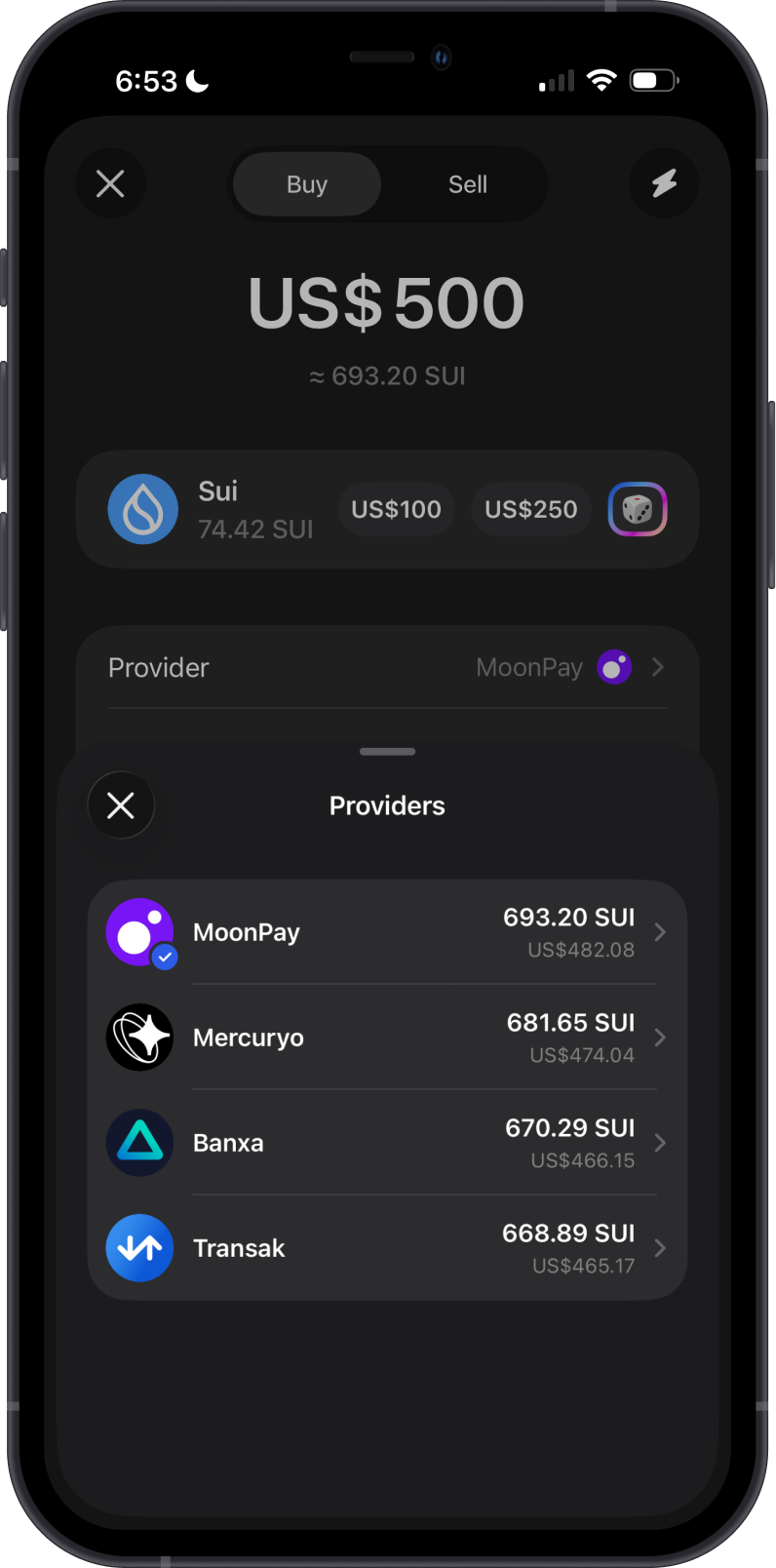 Buy SUI on Gem Wallet