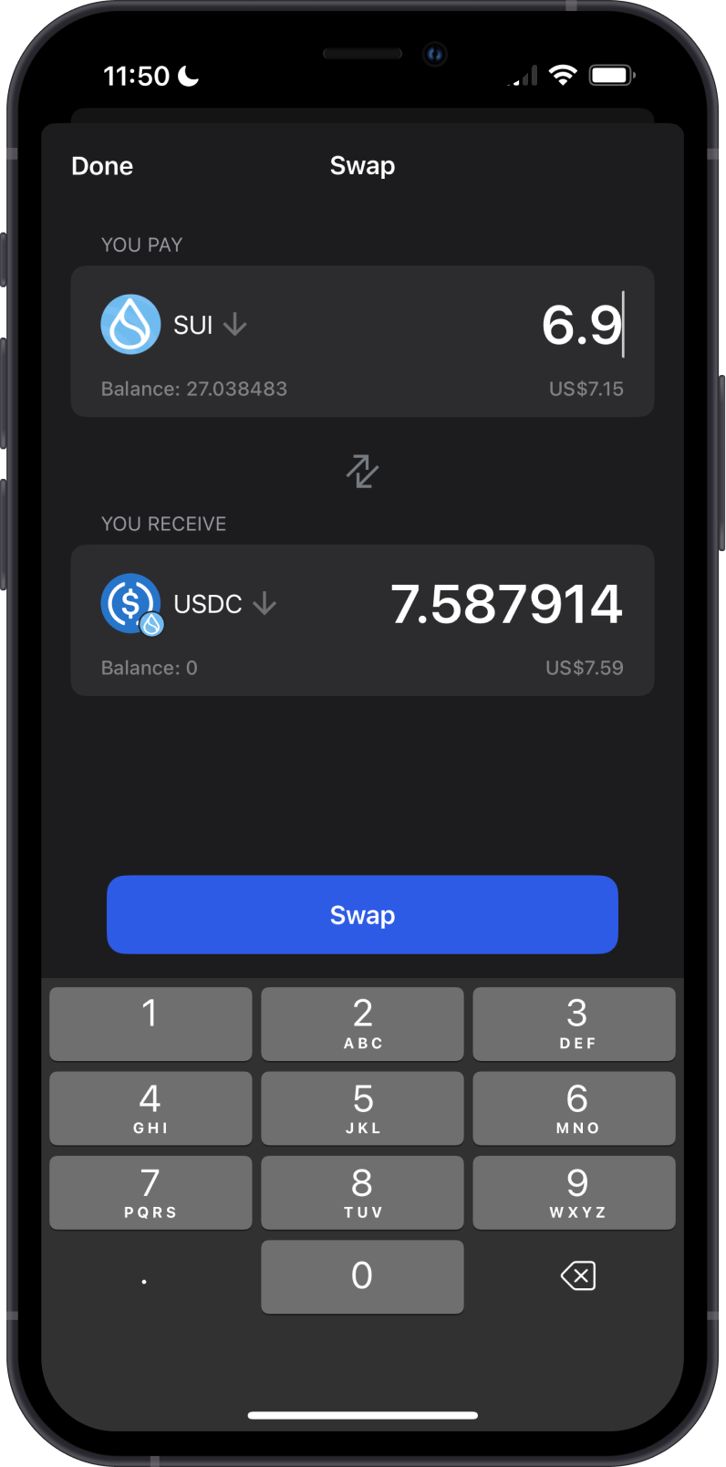 Swap SUI to Sui Coins on Gem Wallet