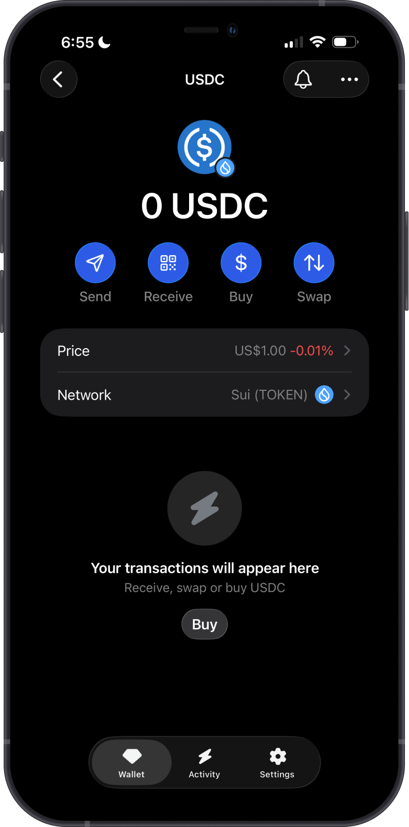 Recieve SUI on Gem Wallet