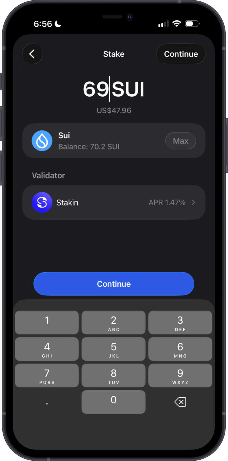 Stake SUI on Gem Wallet