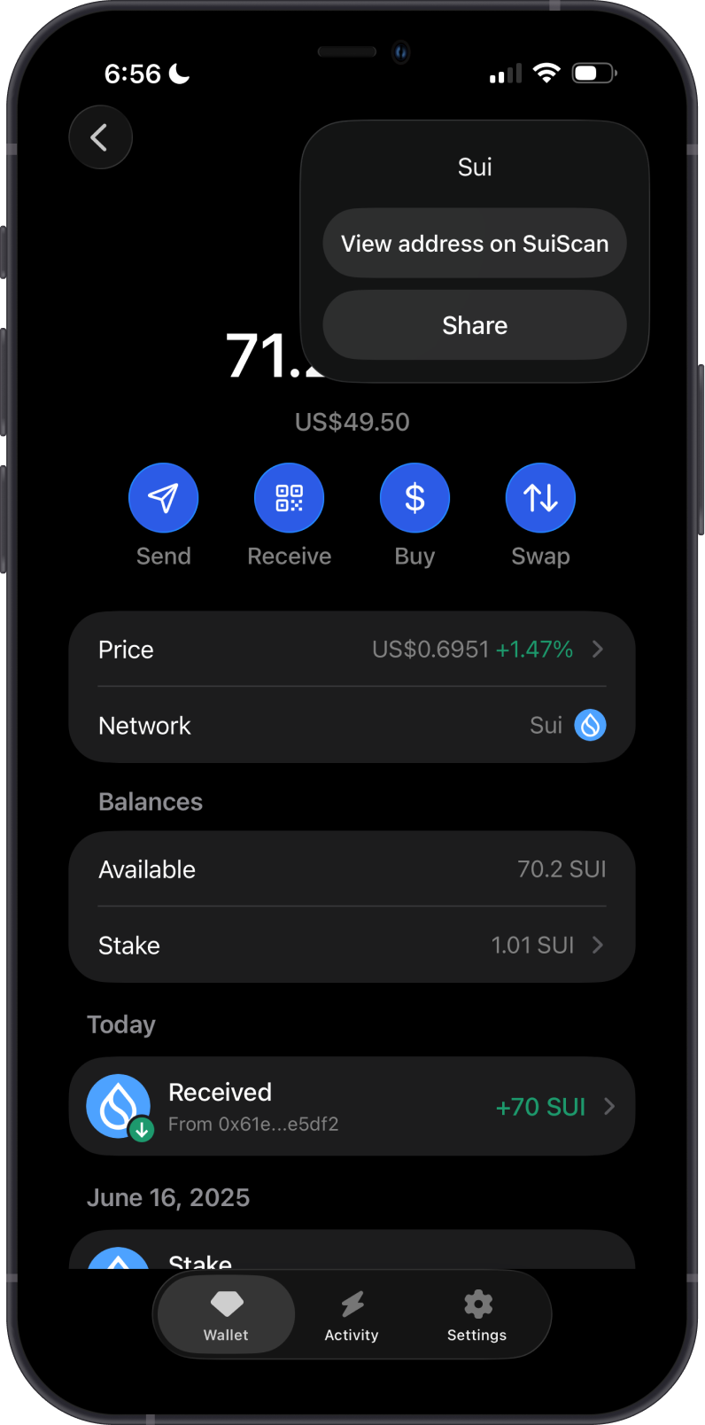 Open Suiscan on Gem Wallet