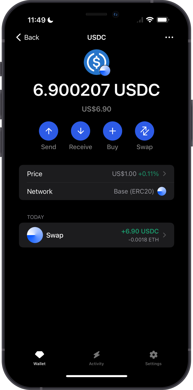 Swap BASE ETH to USDC Completed