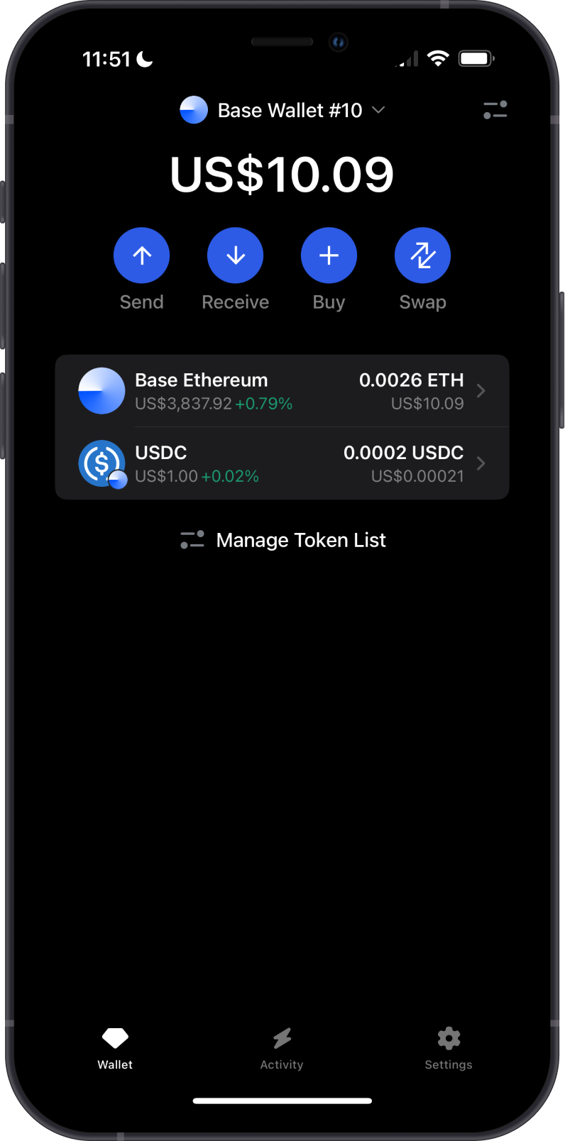 Swap of ERC20 to BASE ETH Completed