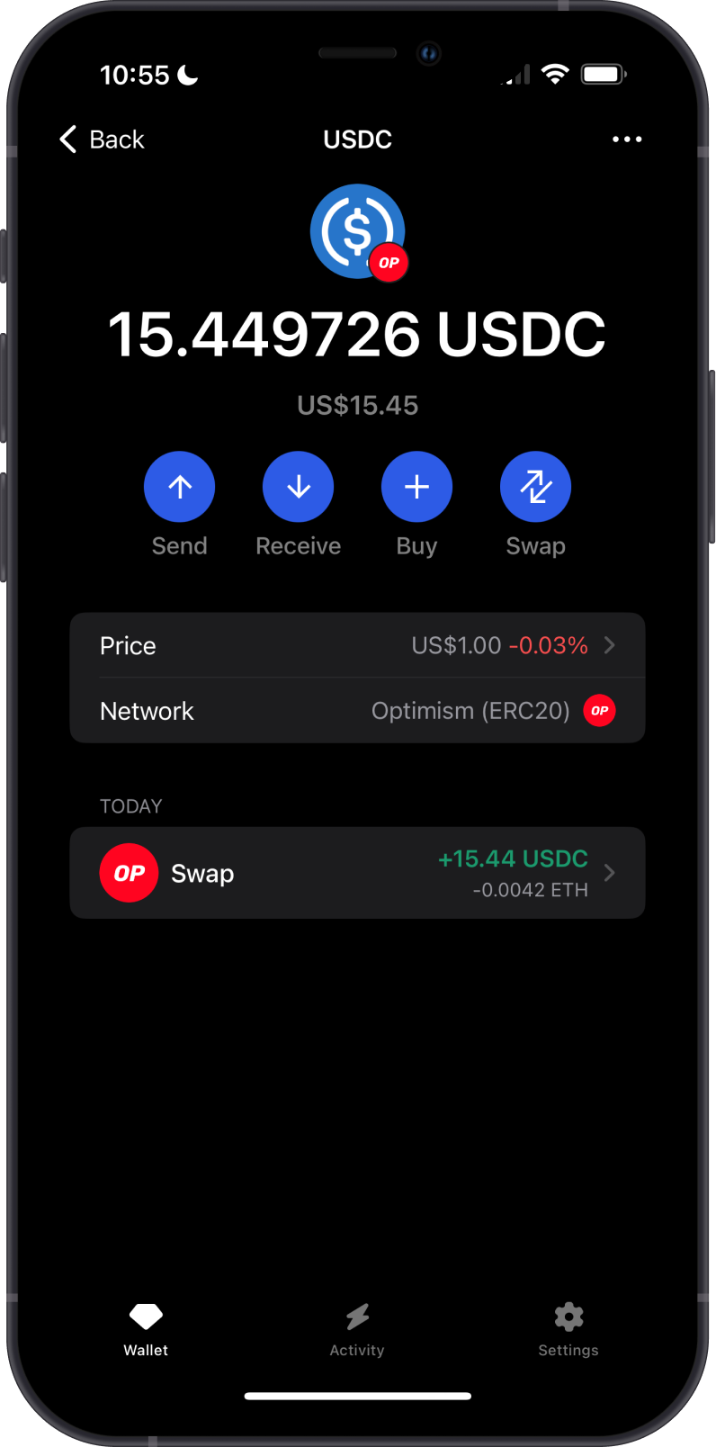 Swap OP ETH to USDC Completed