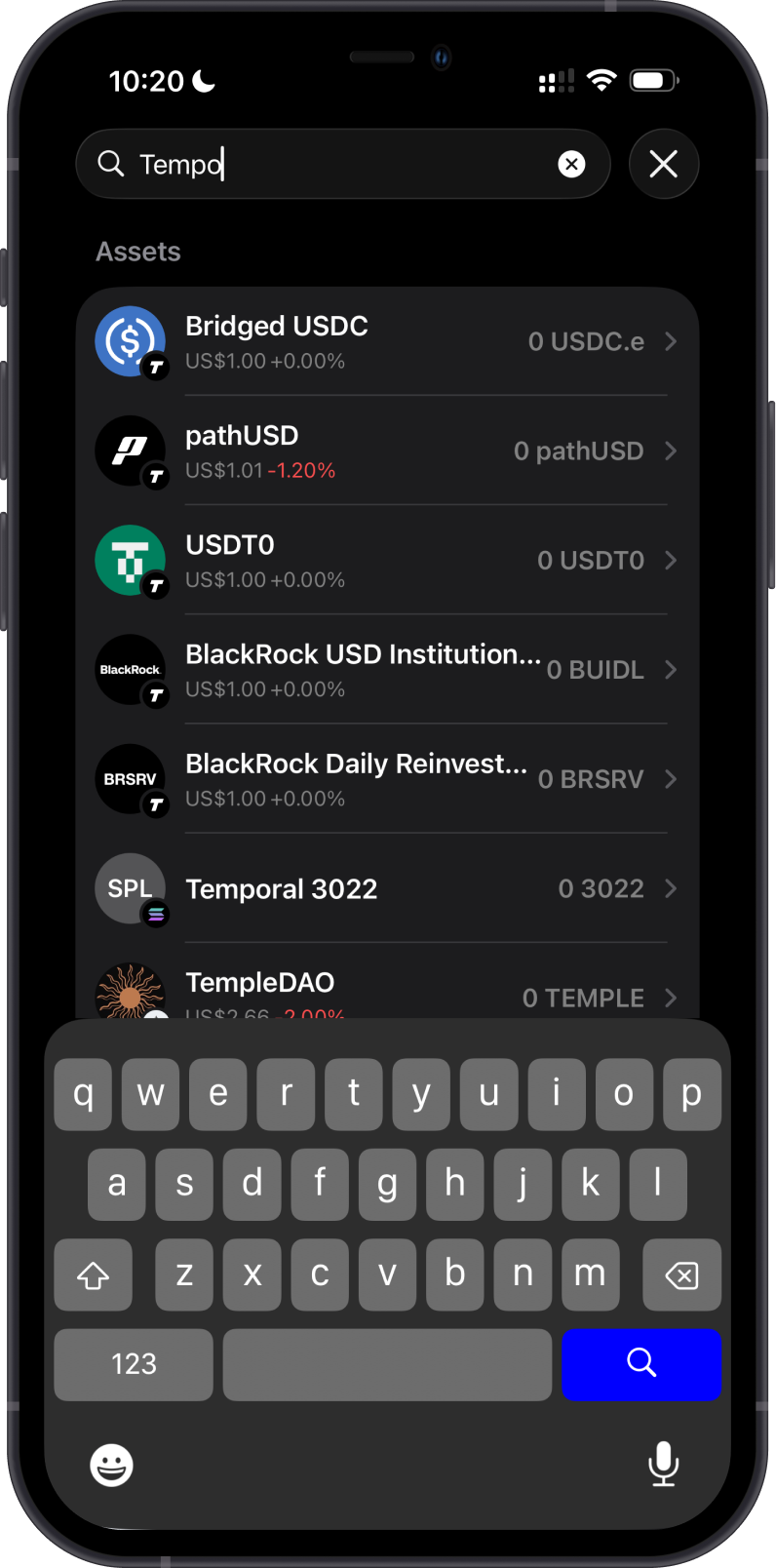 Search for a Tempo TIP-20 token