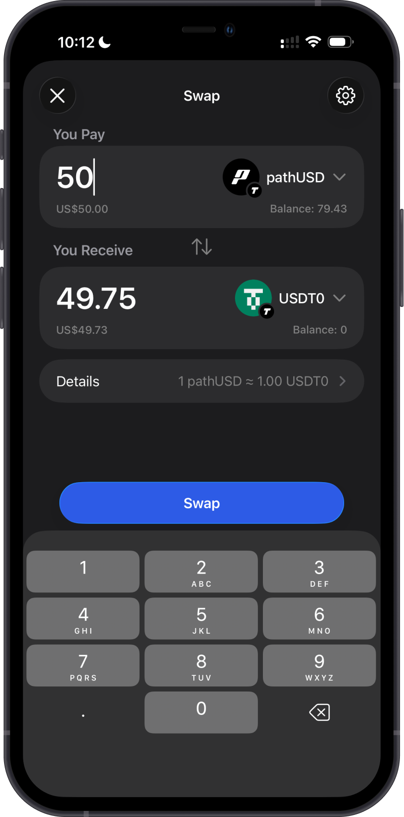 Swap between Tempo TIP-20 tokens