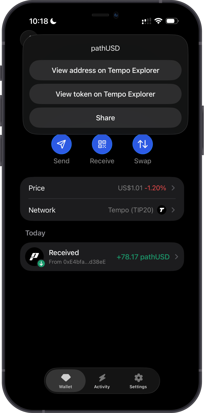 Open a Tempo address on Tempo Explorer