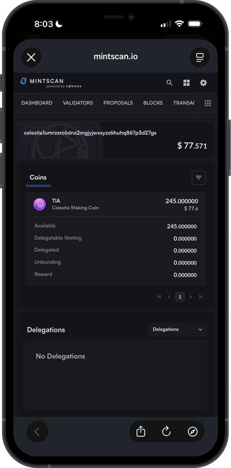 Check Celestia Balance on Mintscan