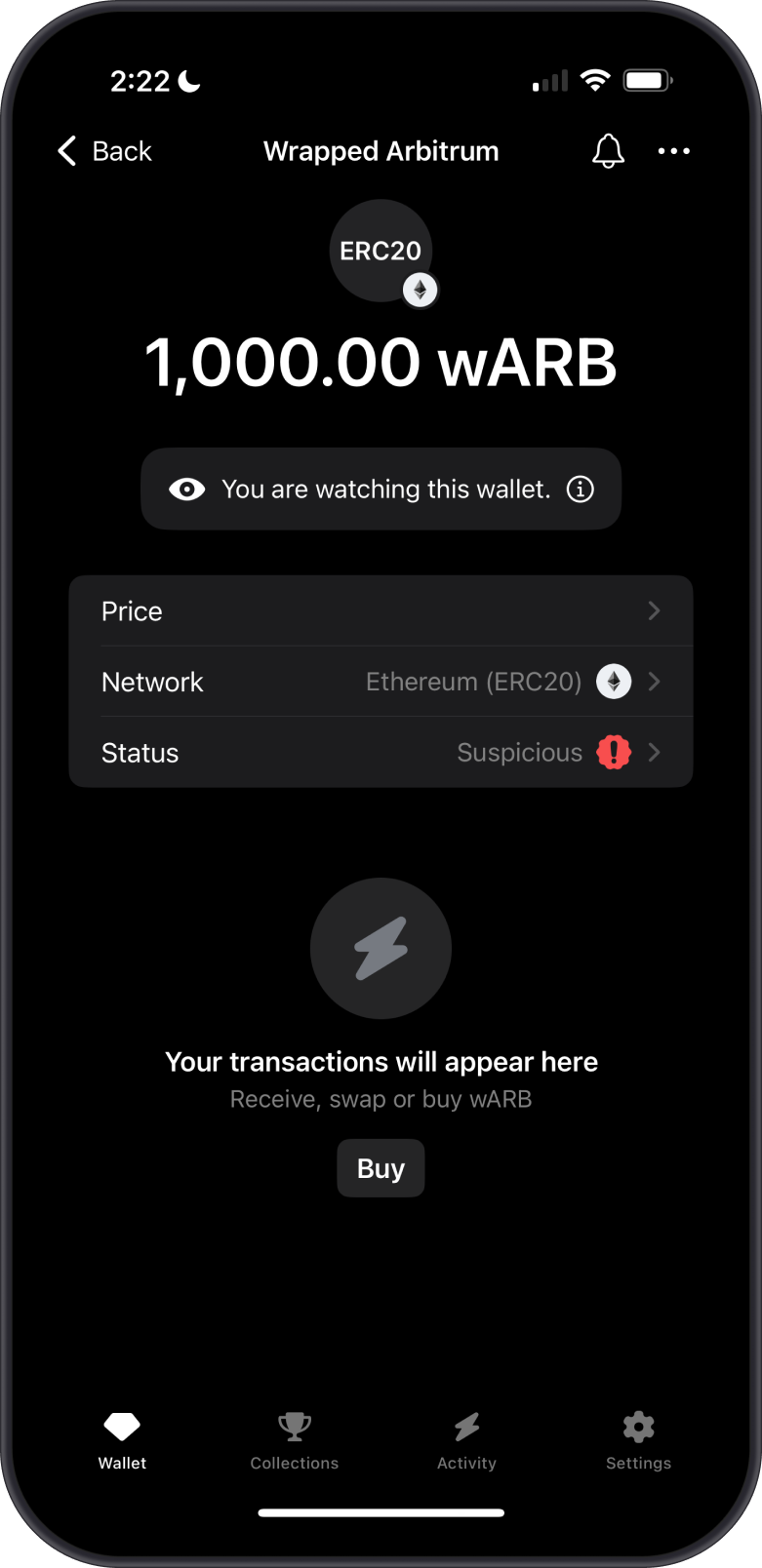 View Suspicious Token on Etherscan