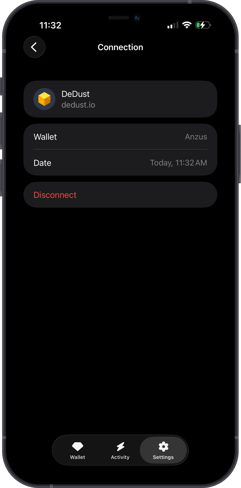 Disconnect the DeDust WalletConnect session in Gem Wallet