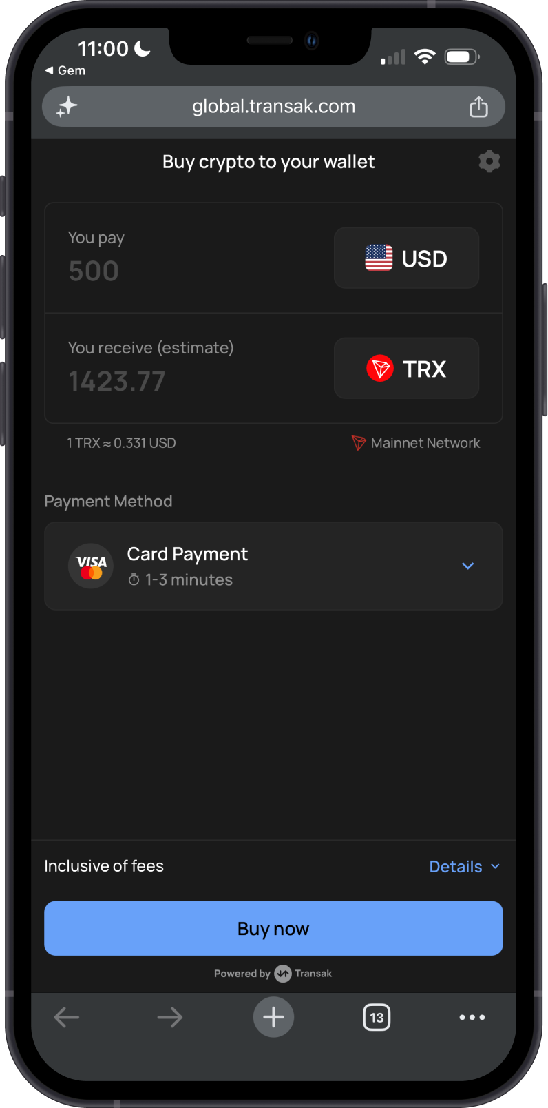 Transak Buy Screen