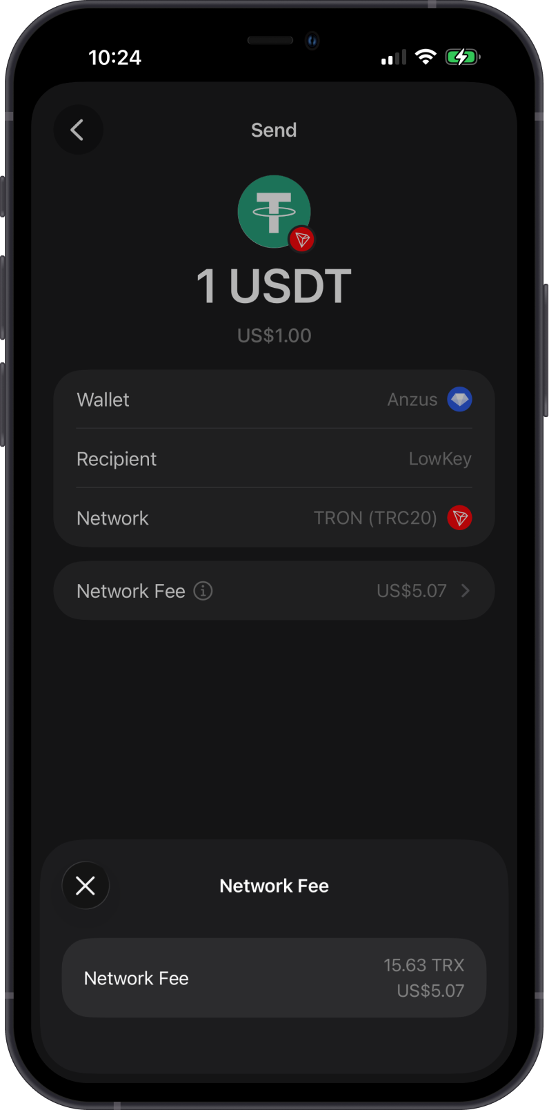 TRC20 Network Fee on Gem Wallet