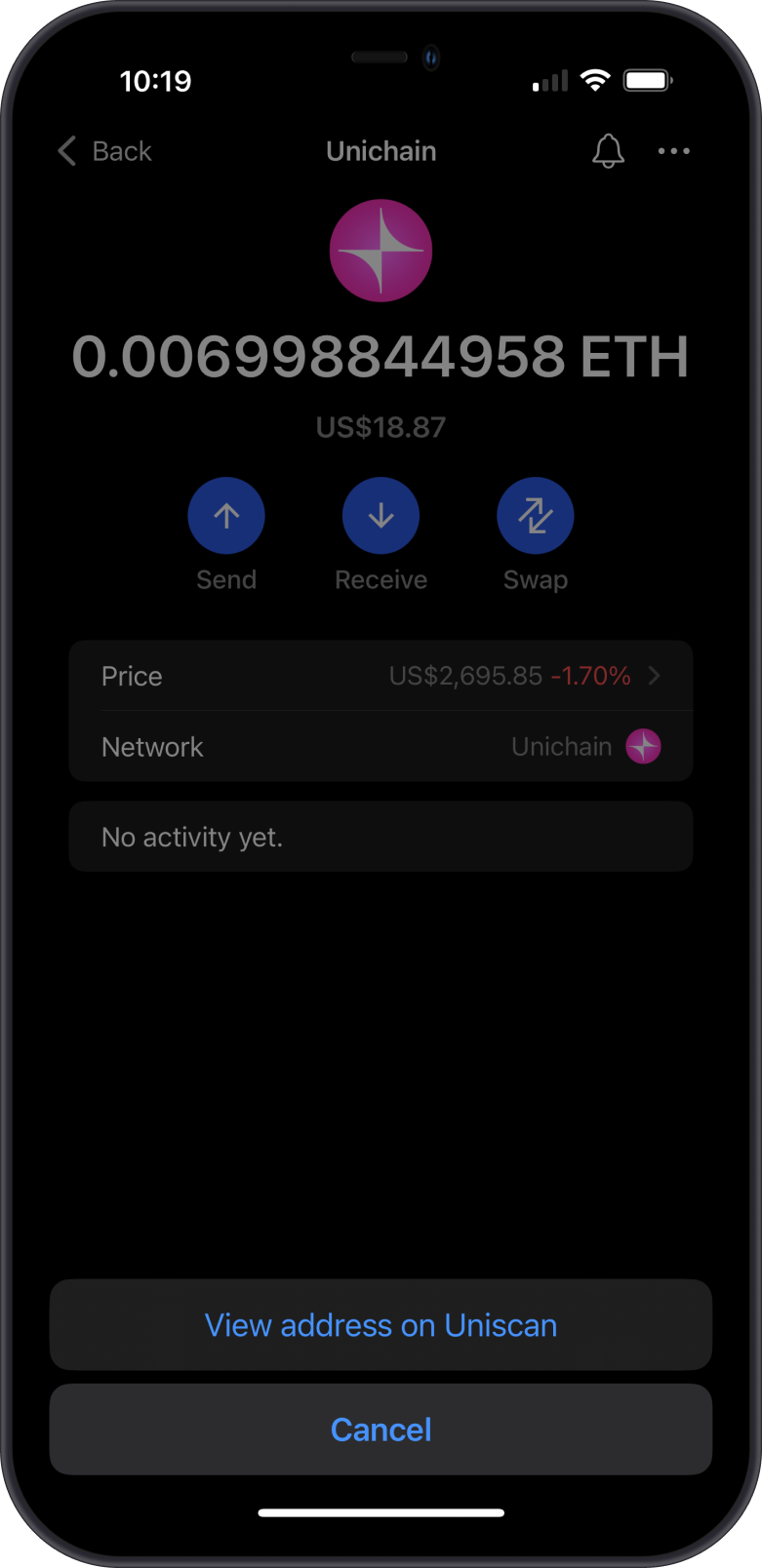 View ETH Balance Screen