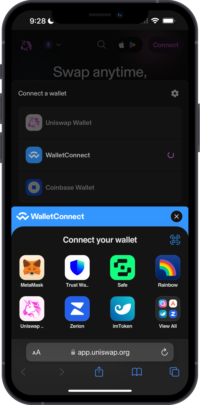 Connect a Wallet Screen