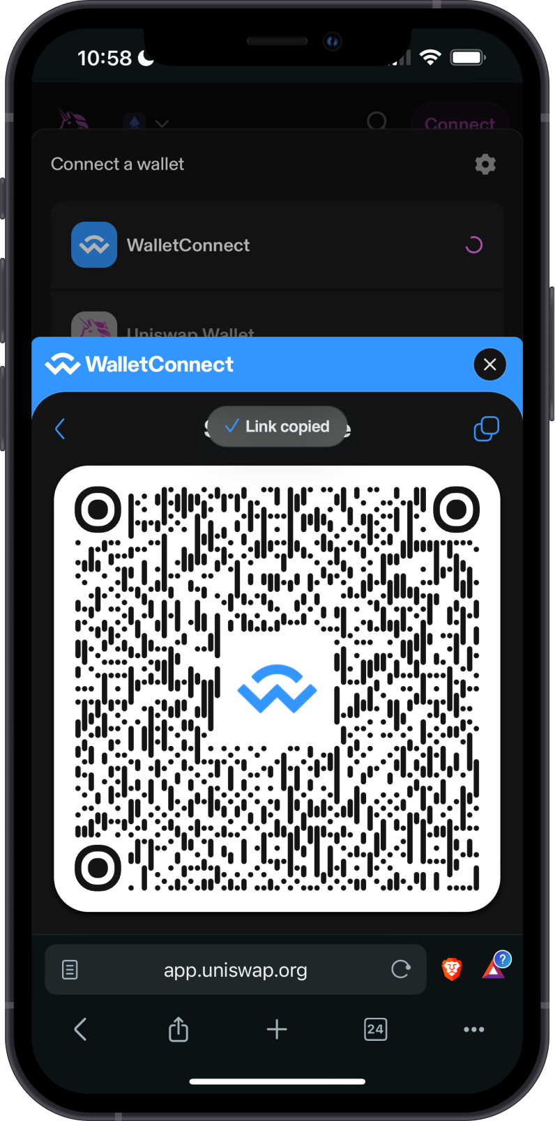 Copy WalletConnect QR Code