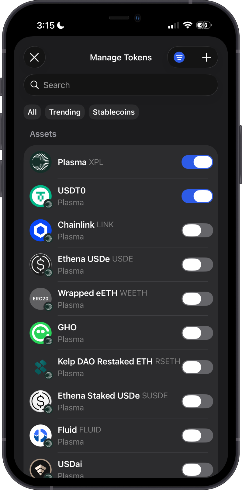 Manage Plasma Tokens on Gem Wallet