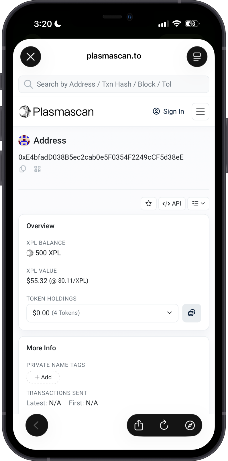 XPL Balance on PlasmaScan