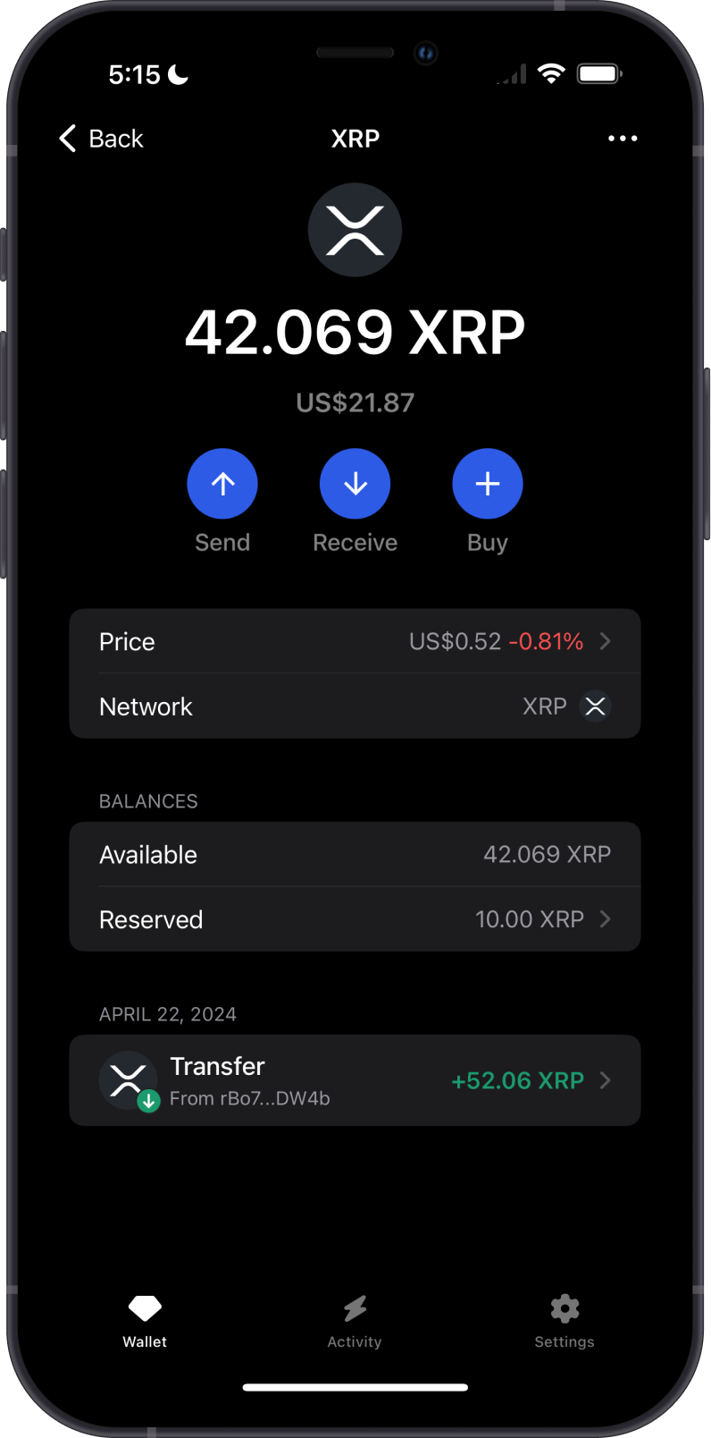 XRP Wallet with the Reserve Fee