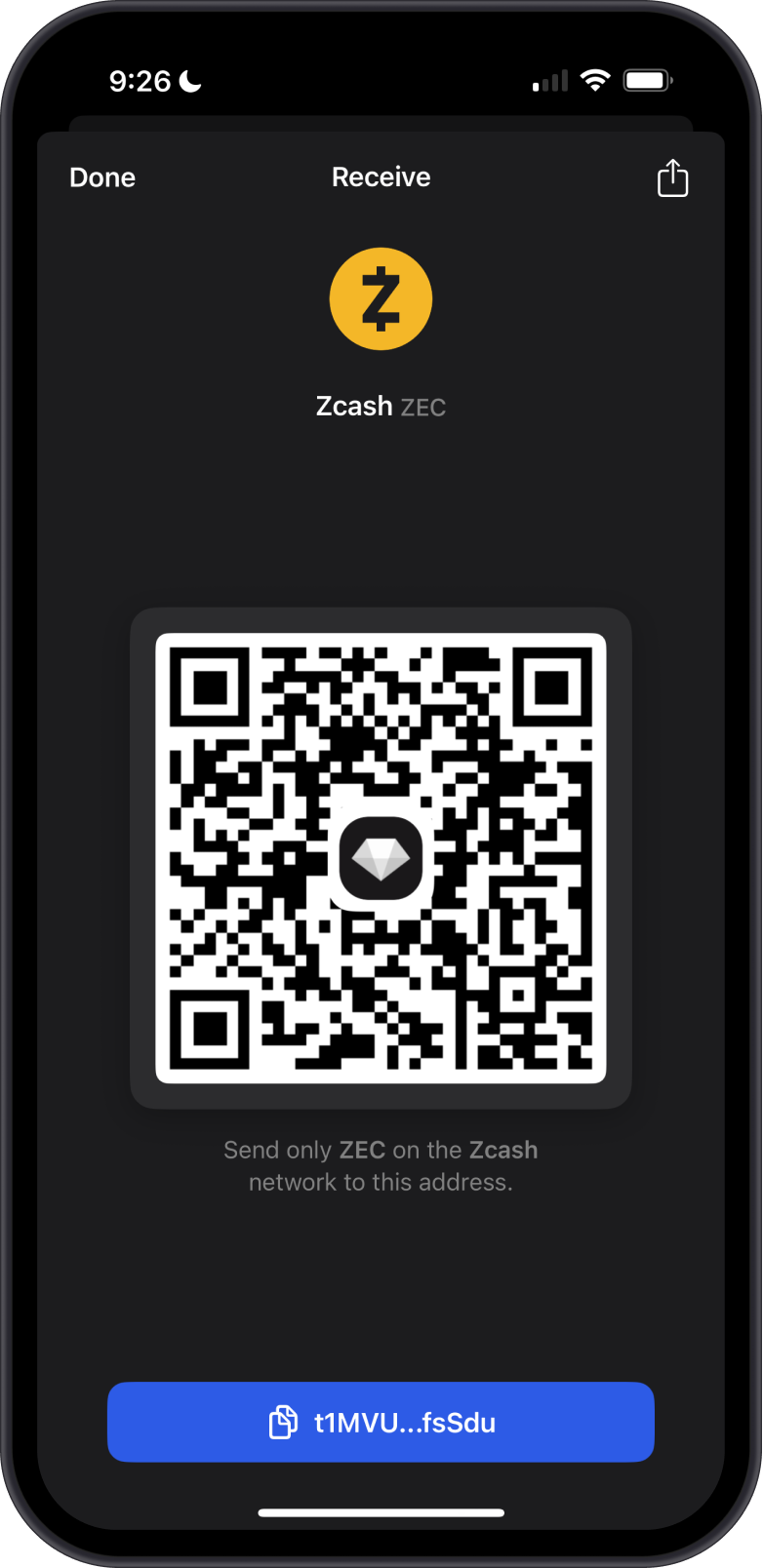 Receive Zcash with Gem Wallet